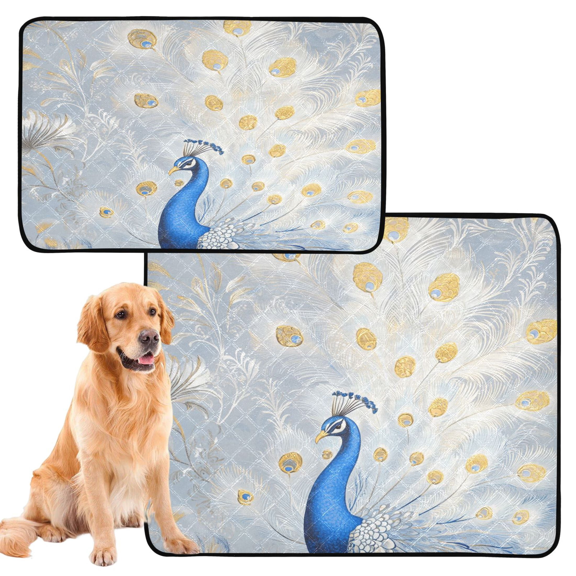 Qxltty Blue Peacock Cat litter Pads Pet Set of 2 Diaper Mats Center Anti-leakage Layer Absorbent Soft and Comfortable