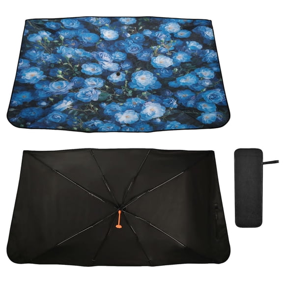 Qxltty Blue Rose Windshield Sun Shade Umbrella Protect Car from Sunrays and Heat Damage Keep Cool and Interior
