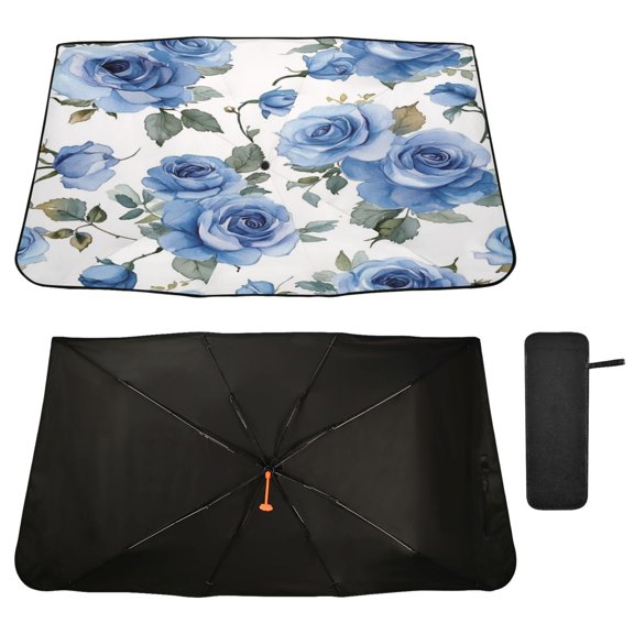 Qxltty Blue Rose Windshield Sun Shade Umbrella Protect Car from Sunrays and Heat Damage Keep Cool and Interior