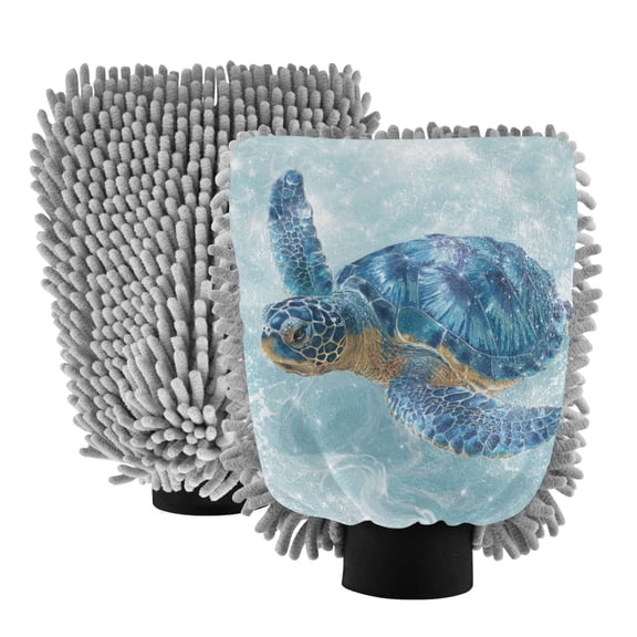 Qxltty Blue Sea Turtle Car Wash Mitt 2pcs Scratch Free Lint-Free Antistatic Microfiber 7.09×10.24in