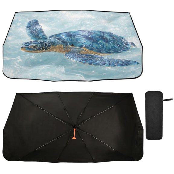 Qxltty Blue Sea Turtle Car Windshield Sunshade Umbrella Quality Black Rubberized Fabric Can Effectively Block UV Rays Heat