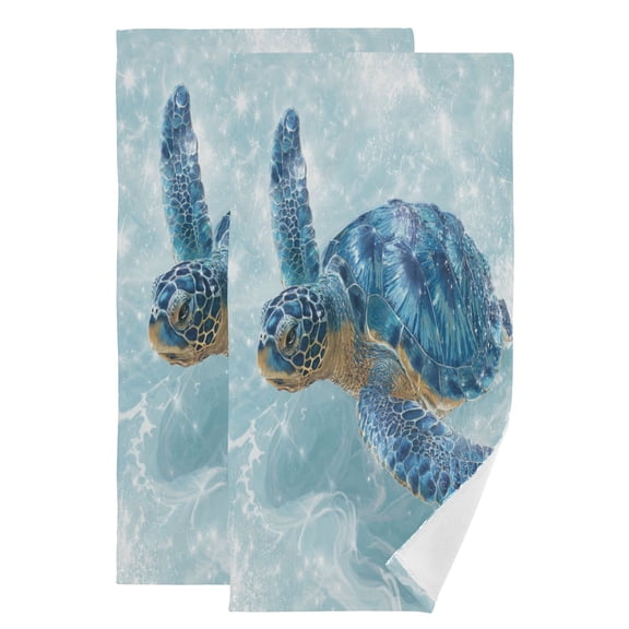 Qxltty Blue Sea Turtle Face Towel Set of 2 Polyester Cotton Soft Bath Towels for Bathroom Kitchen Hotel Spa 28.3x14.4in