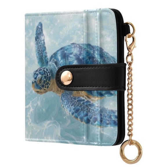 Qxltty Blue Sea Turtle Ladies Wallet Rfid Slim Thin Compact Credit Card Women Wallet Zipper Coin Pocket and ID Window for Female Gifts