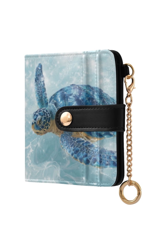 Blue Sea Turtle Ladies Wallet Rfid Slim Thin Compact Credit Card Women Wallet Zipper Coin Pocket and ID Window for Female Gifts