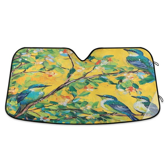 Qxltty Blue Sparrow Car Windshield Sunshades Foldable UV Rays Sun Visor Protector Keep Your Vehicle Cool 53×23.5in