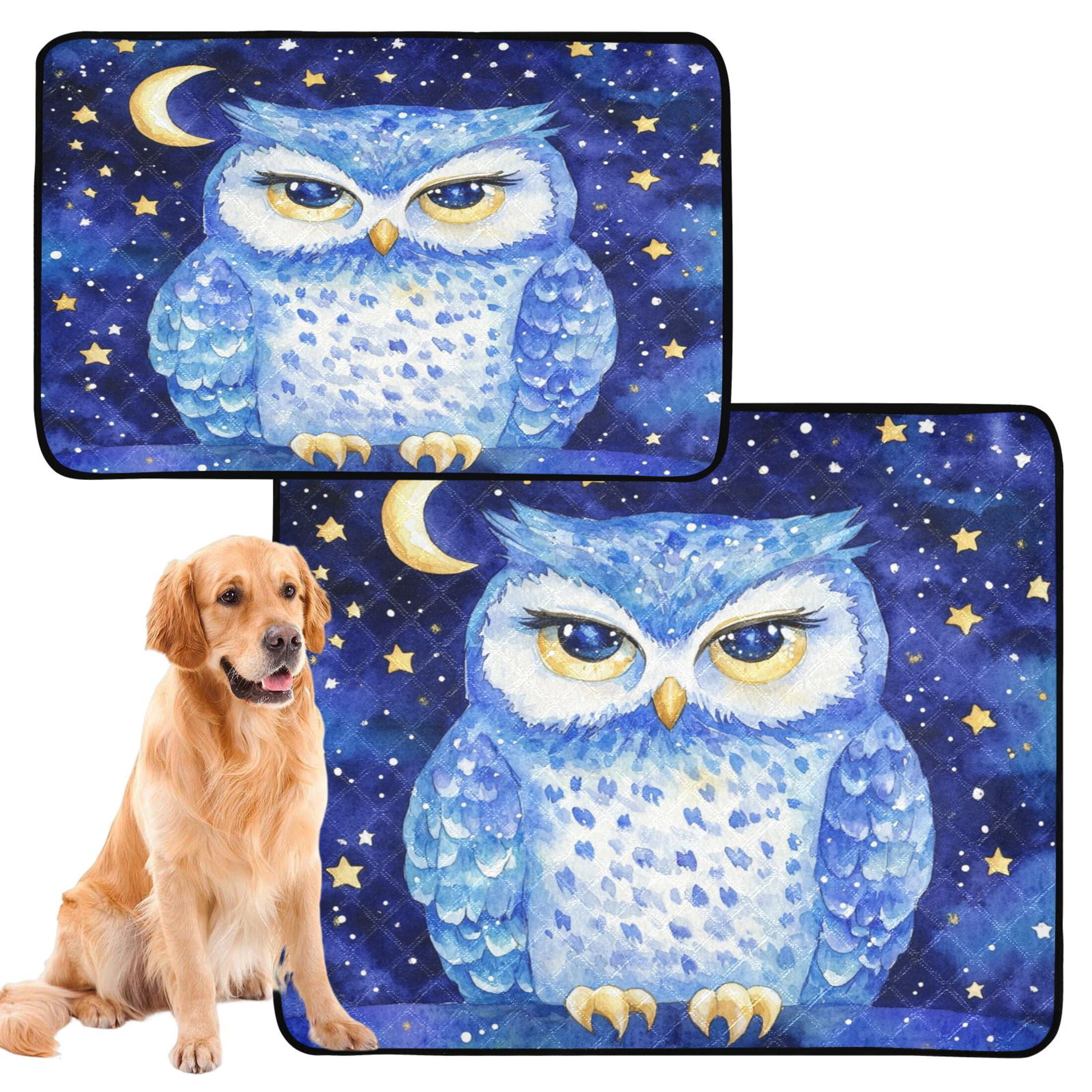 Qxltty Blue Starry Owl Cat litter Pads Pet Set of 2 Diaper Mats Center Anti-leakage Layer Absorbent Soft and Comfortable