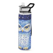Qxltty Blue Starry Owl Water Bottle 32 oz with Straw BPA Free Reusable Fitness Sport Bottle Perfect for Travel School Outdoors and Gym