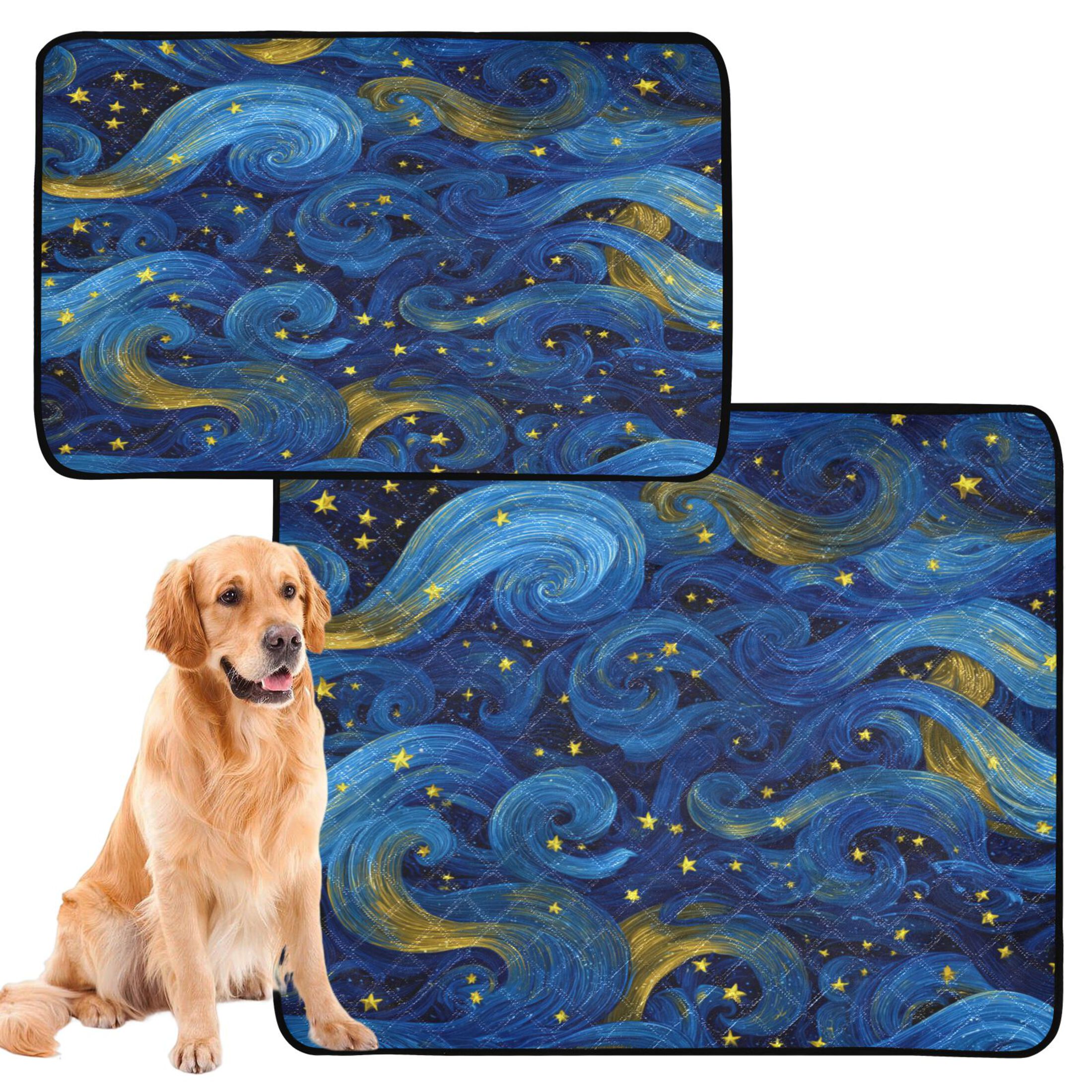 Qxltty Blue Swirled Waves Cat litter Pads Pet Set of 2 Diaper Mats Center Anti-leakage Layer Absorbent Soft and Comfortable