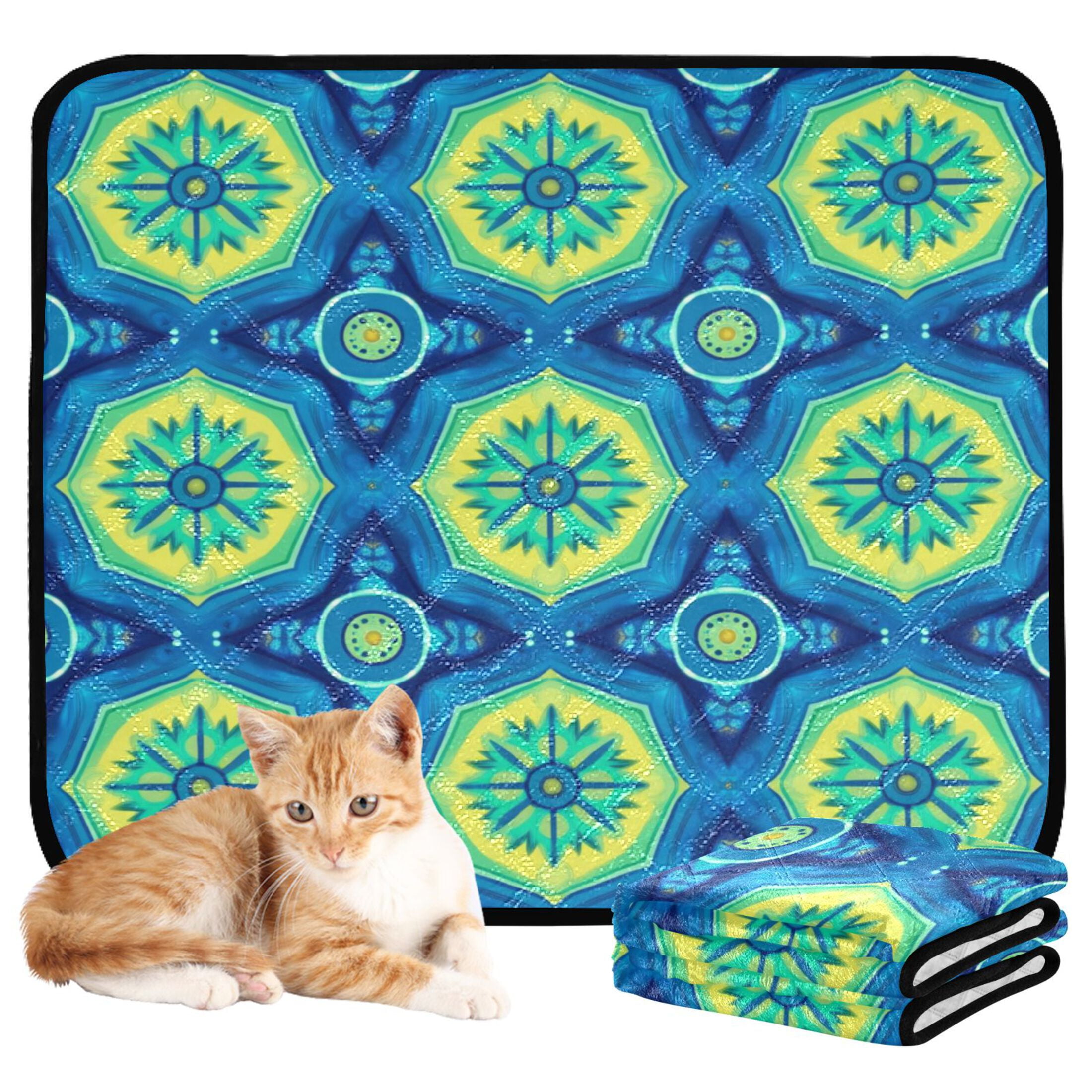 Qxltty Blue Tribal Style Pattern Cat litter Pads Pet Set of 3 Diaper Mats Center Anti-leakage Layer Absorbent Soft and Comfortable
