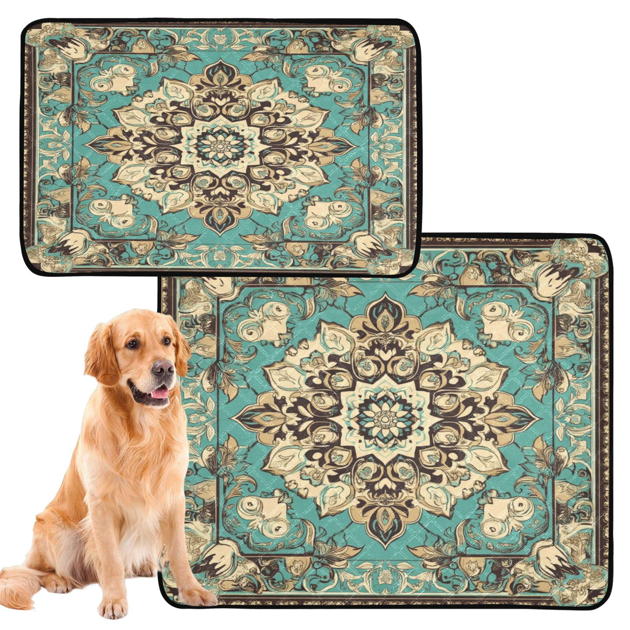 Qxltty Bohemia Pattern Cat litter Pads Pet Set of 2 Diaper Mats Center Anti-leakage Layer Absorbent Soft and Comfortable