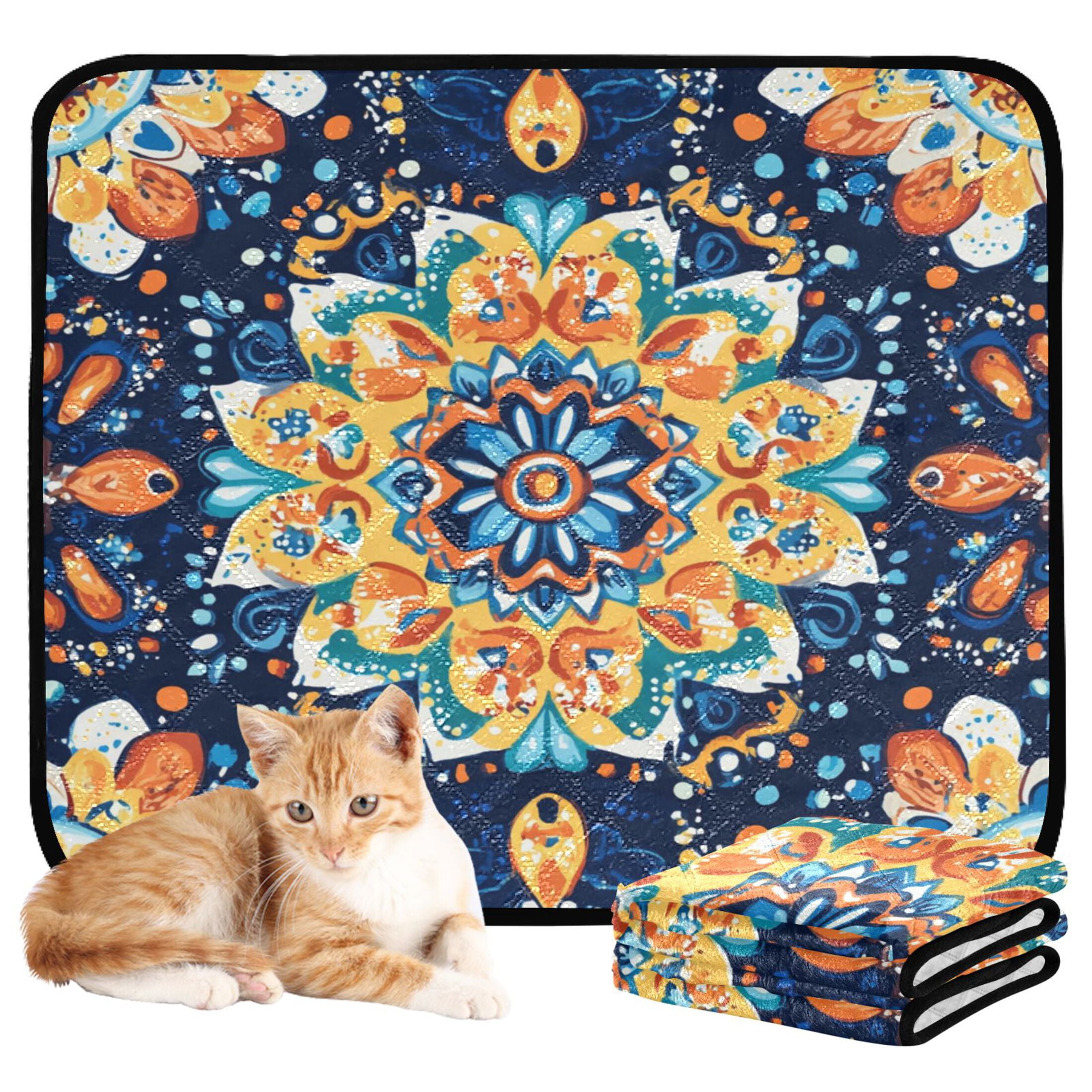 Qxltty Bohemian Style Pattern Cat litter Pads Pet Set of 3 Diaper Mats Center Anti-leakage Layer Absorbent Soft and Comfortable