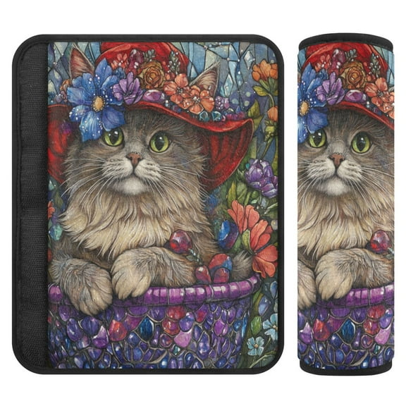 Qxltty Bonneted Kitty Car Seat Strap Pads are Soft and Snug Fitting for All Cars Backpacks Pushchair