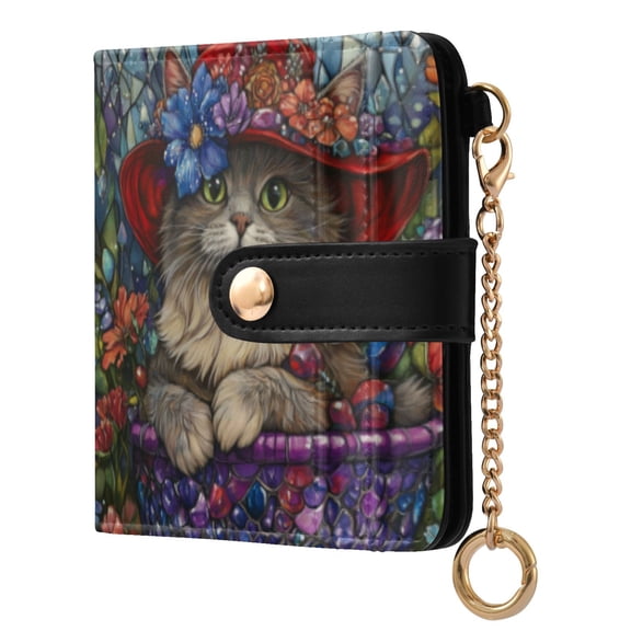 Qxltty Bonneted Kitty Ladies Wallet Rfid Slim Thin Compact Credit Card Women Wallet Zipper Coin Pocket and ID Window for Female Gifts