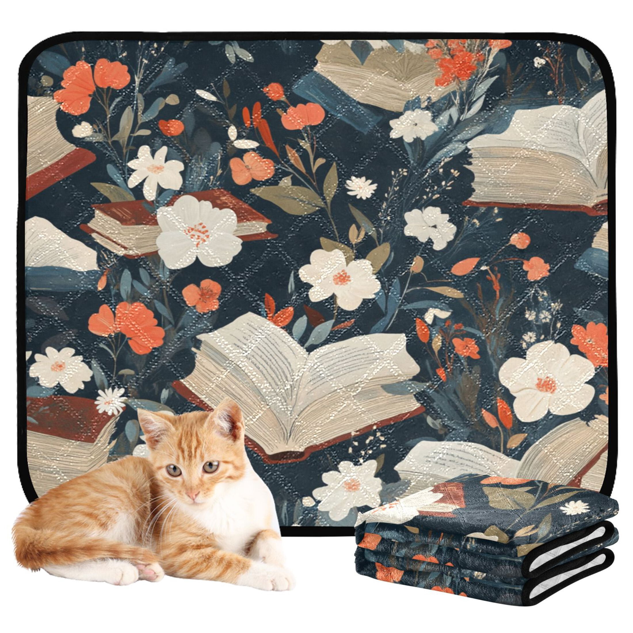 Qxltty Books and Flowers Collide Cat litter Pads Pet Set of 3 Diaper Mats Center Anti-leakage Layer Absorbent Soft and Comfortable