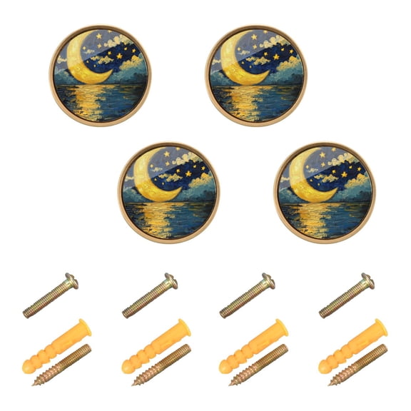 Qxltty Bright Moon over The Water Cabinet Knobs Kitchen Drawer Knobs Round Door Pulls Dressing Table Wardrobe Closet Knob Handles Decorative Set of 4