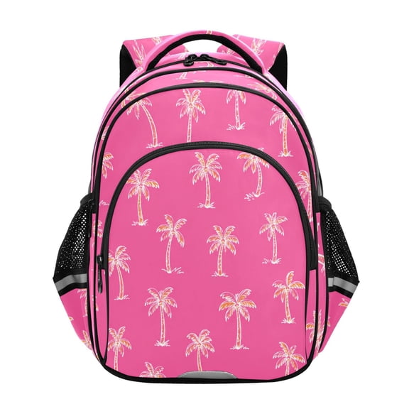 Qxltty Bright Pink Coconut Tree Backpack Lightweight Multi Pocket Daypack Reflective Bookbag with Adjustable Straps