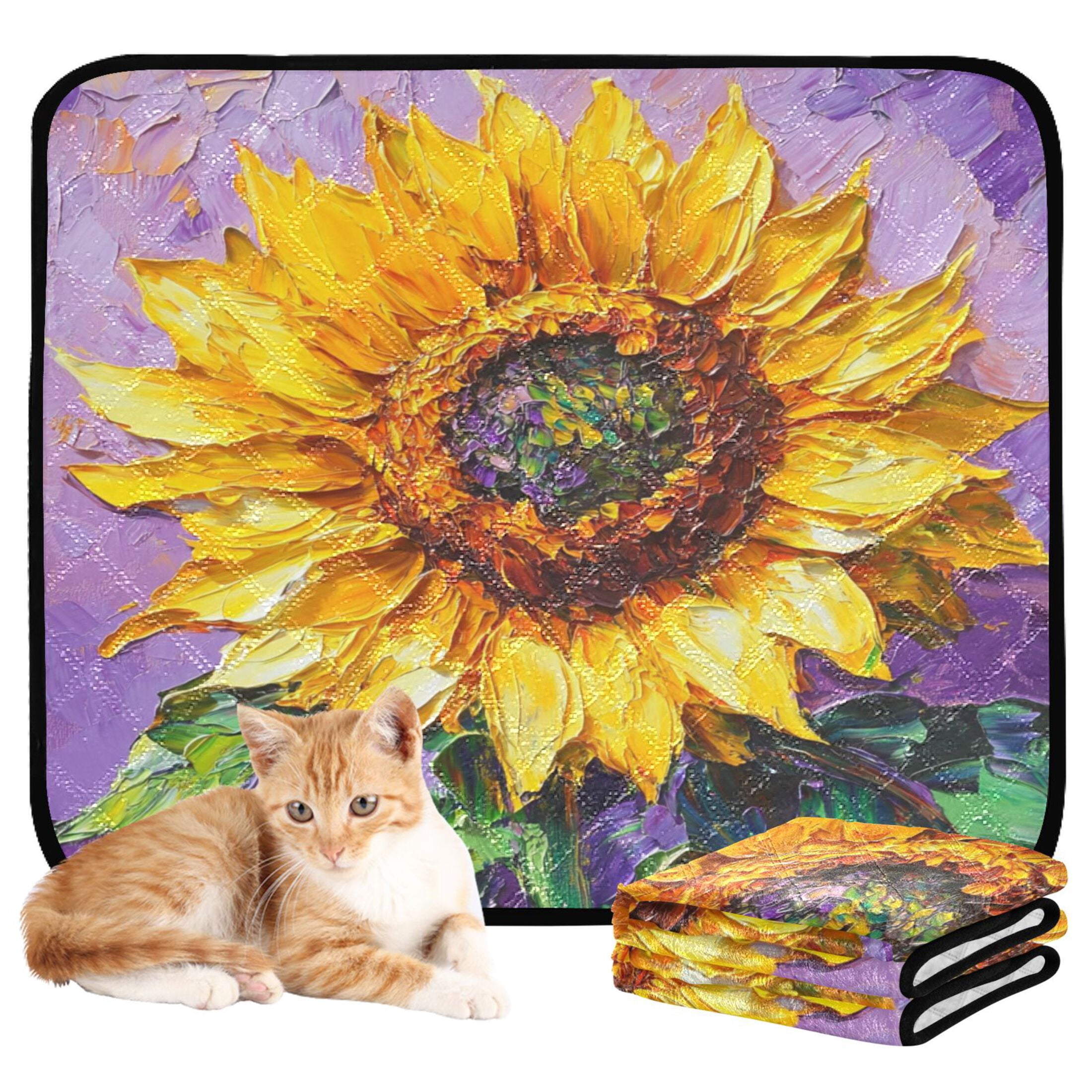 Qxltty Bright Yellow Sunflower Cat litter Pads Pet Set of 3 Diaper Mats Center Anti-leakage Layer Absorbent Soft and Comfortable