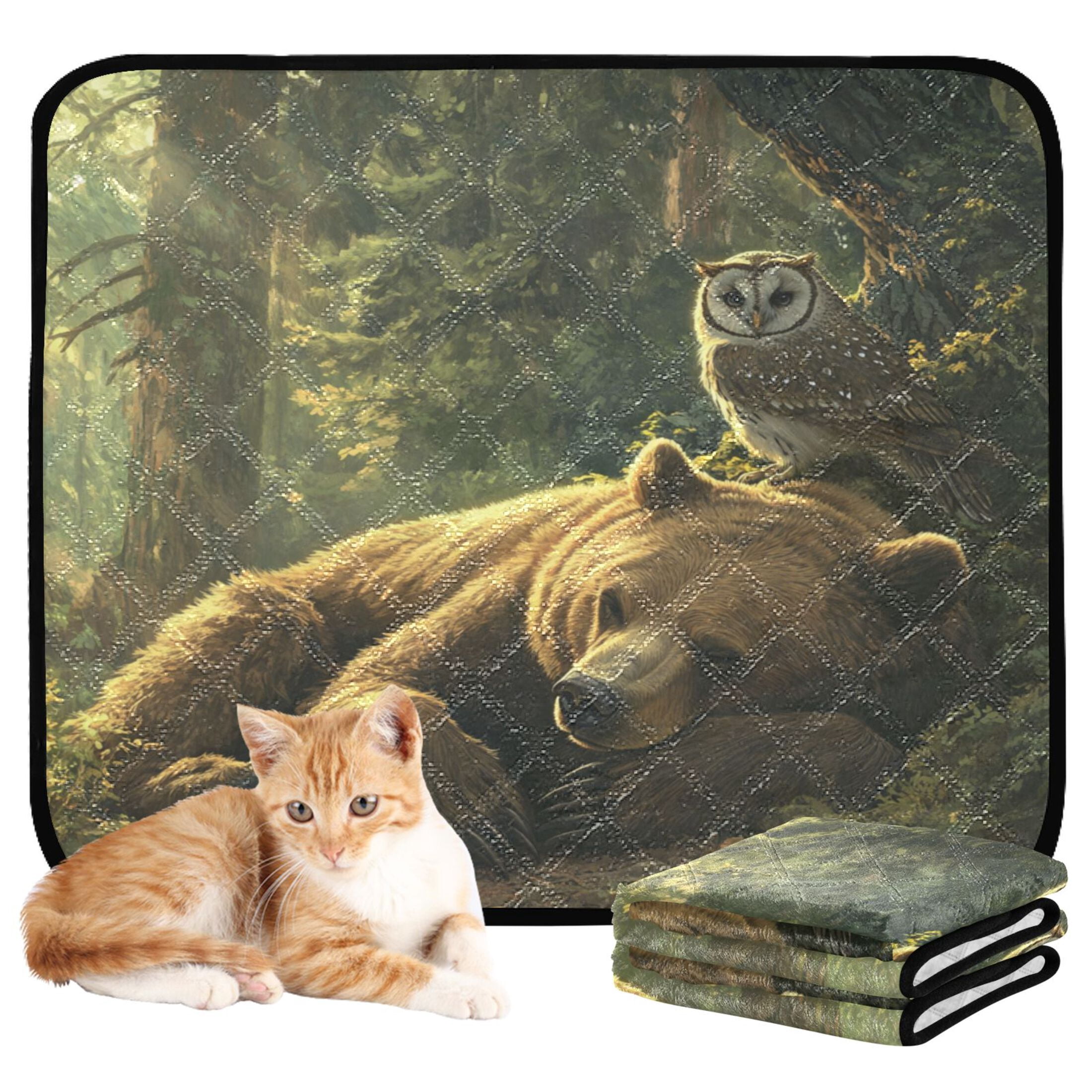 Qxltty Brown Bear Owl Resting Together Cat litter Pads Pet Set of 3 Diaper Mats Center Anti-leakage Layer Absorbent Soft and Comfortable