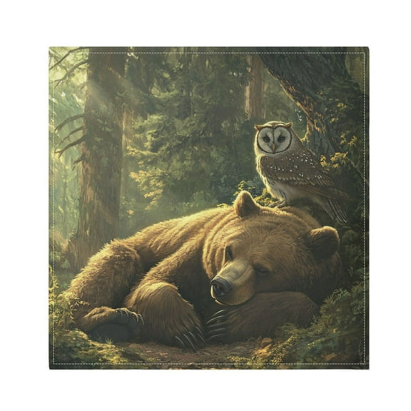 Qxltty Brown Bear Owl Resting Together Napkins 20×20in Perfect for Parties Dinners Weddings Cocktail Housewarming Cloth Napkins Set of 6