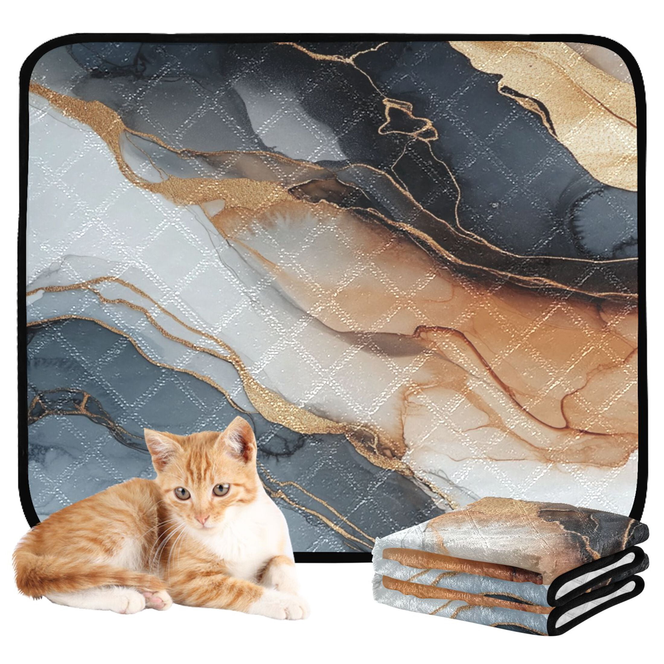 Qxltty Brown Gilt Marble Cat litter Pads Pet Set of 3 Diaper Mats Center Anti-leakage Layer Absorbent Soft and Comfortable