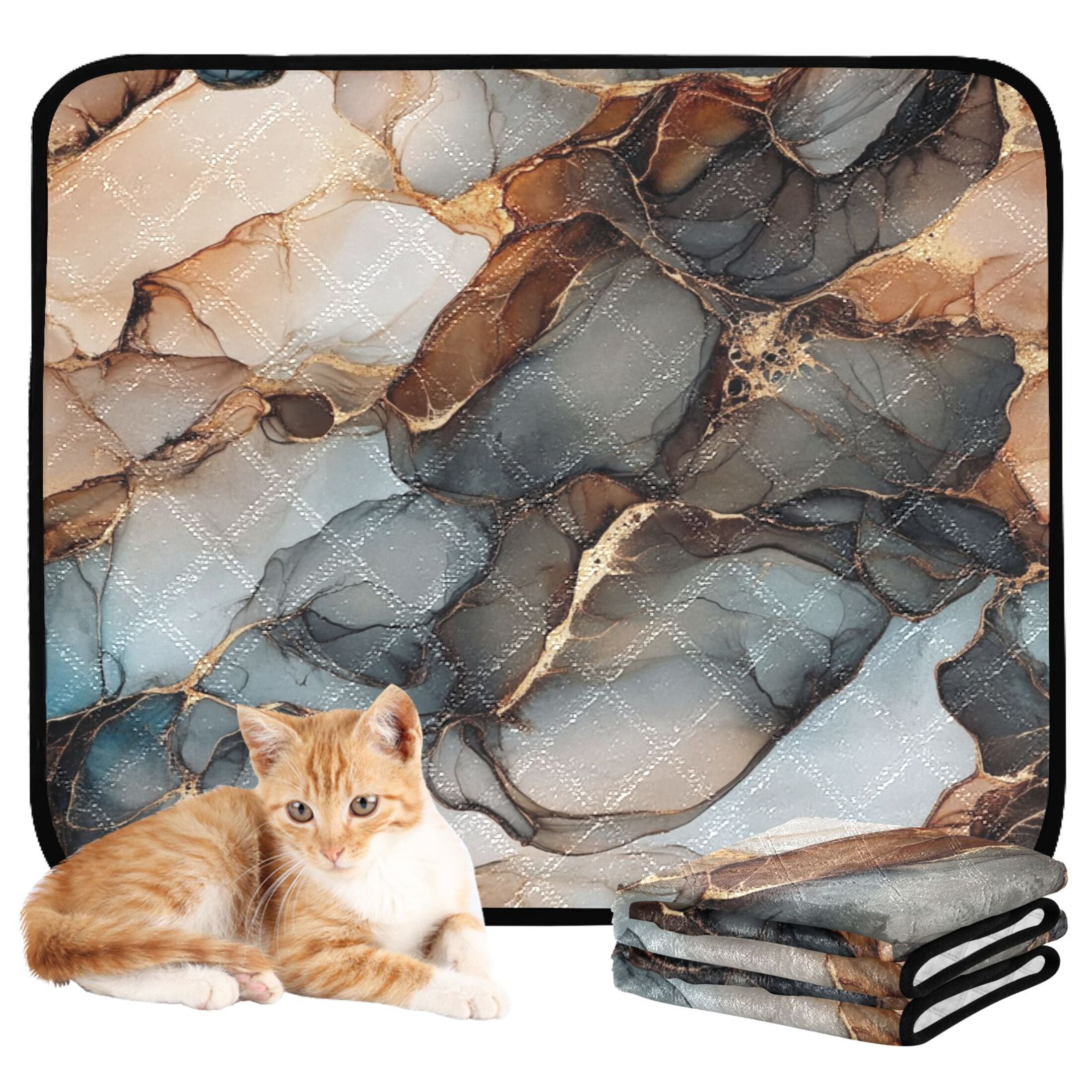 Qxltty Brown Gilt Marble Pattern Cat litter Pads Pet Set of 3 Diaper Mats Center Anti-leakage Layer Absorbent Soft and Comfortable