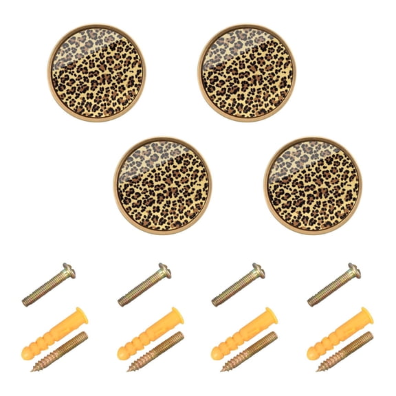 Qxltty Brown Leopard Cabinet Knobs Kitchen Drawer Knobs Round Door Pulls Dressing Table Wardrobe Closet Knob Handles Decorative Set of 4