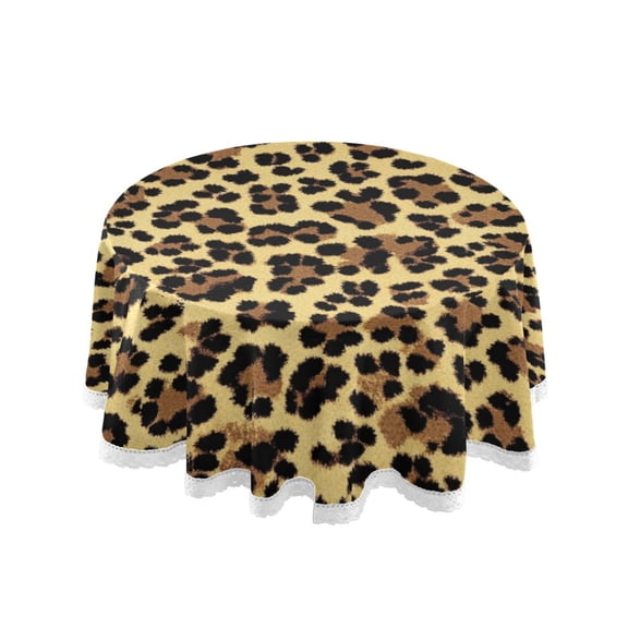 Qxltty Brown Leopard Round Tablecloth 60 Inch Dia Washable Table Cover with Dust-Proof Wrinkle Resistant for Restaurant Picnic Indoor and Outdoor Dining
