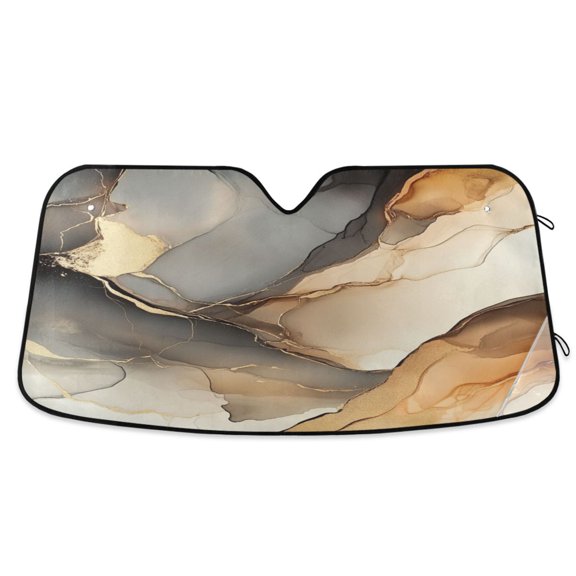 Qxltty Brown Marble Pattern Car Windshield Sunshades Foldable UV Rays Sun Visor Protector Keep Your Vehicle Cool 57×31.5in