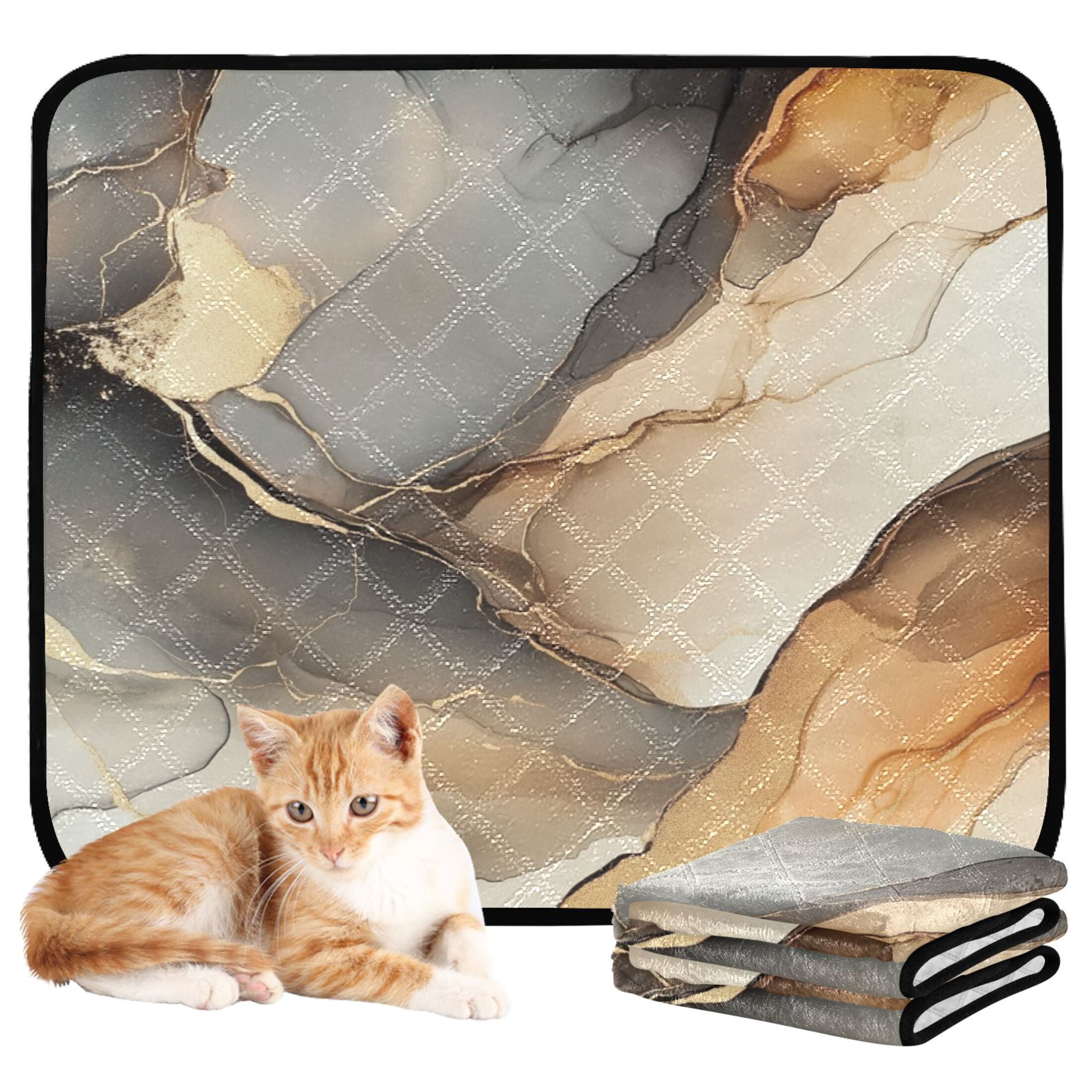 Qxltty Brown Marble Pattern Cat litter Pads Pet Set of 3 Diaper Mats Center Anti-leakage Layer Absorbent Soft and Comfortable