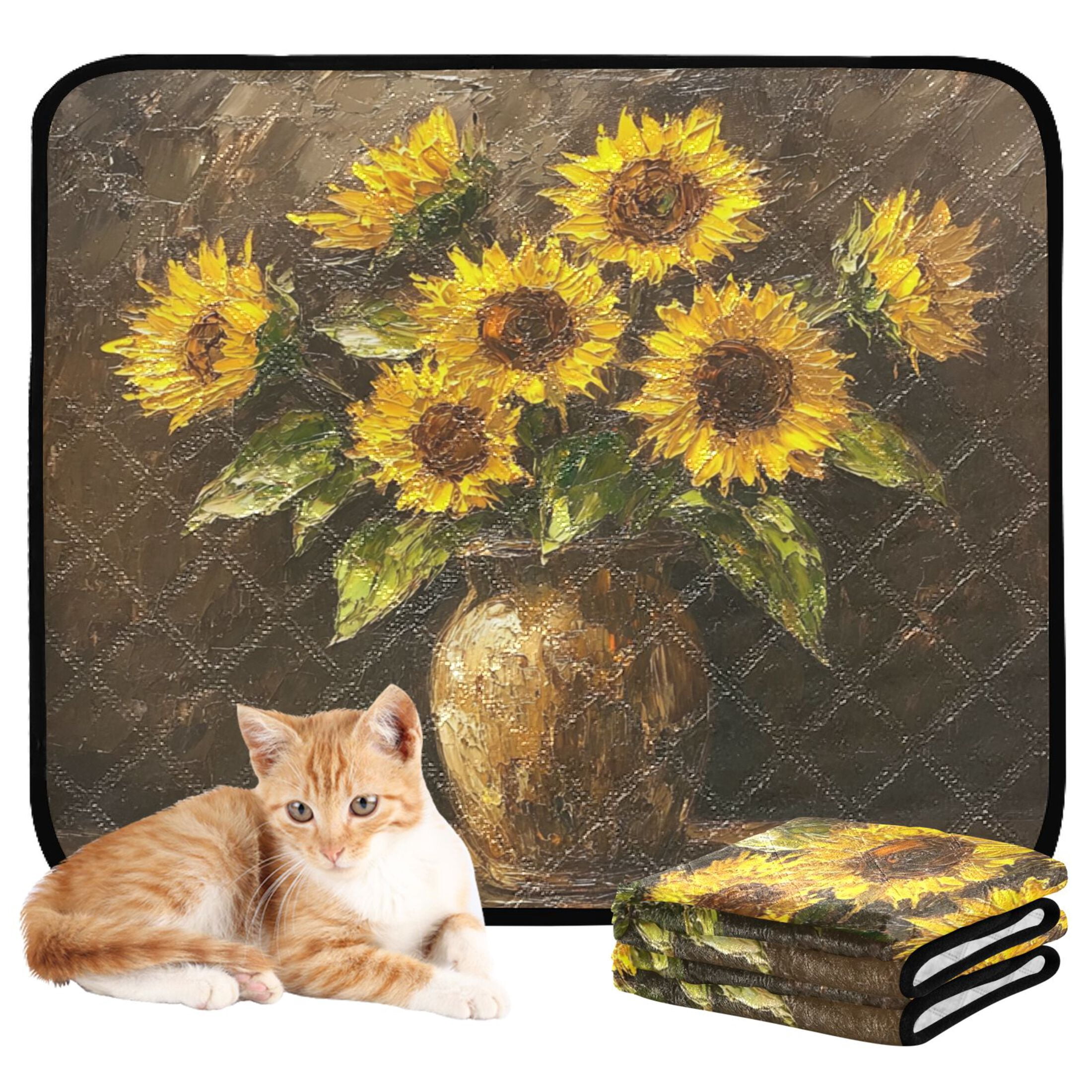 Qxltty Brown Sunflower Plant Cat litter Pads Pet Set of 3 Diaper Mats Center Anti-leakage Layer Absorbent Soft and Comfortable