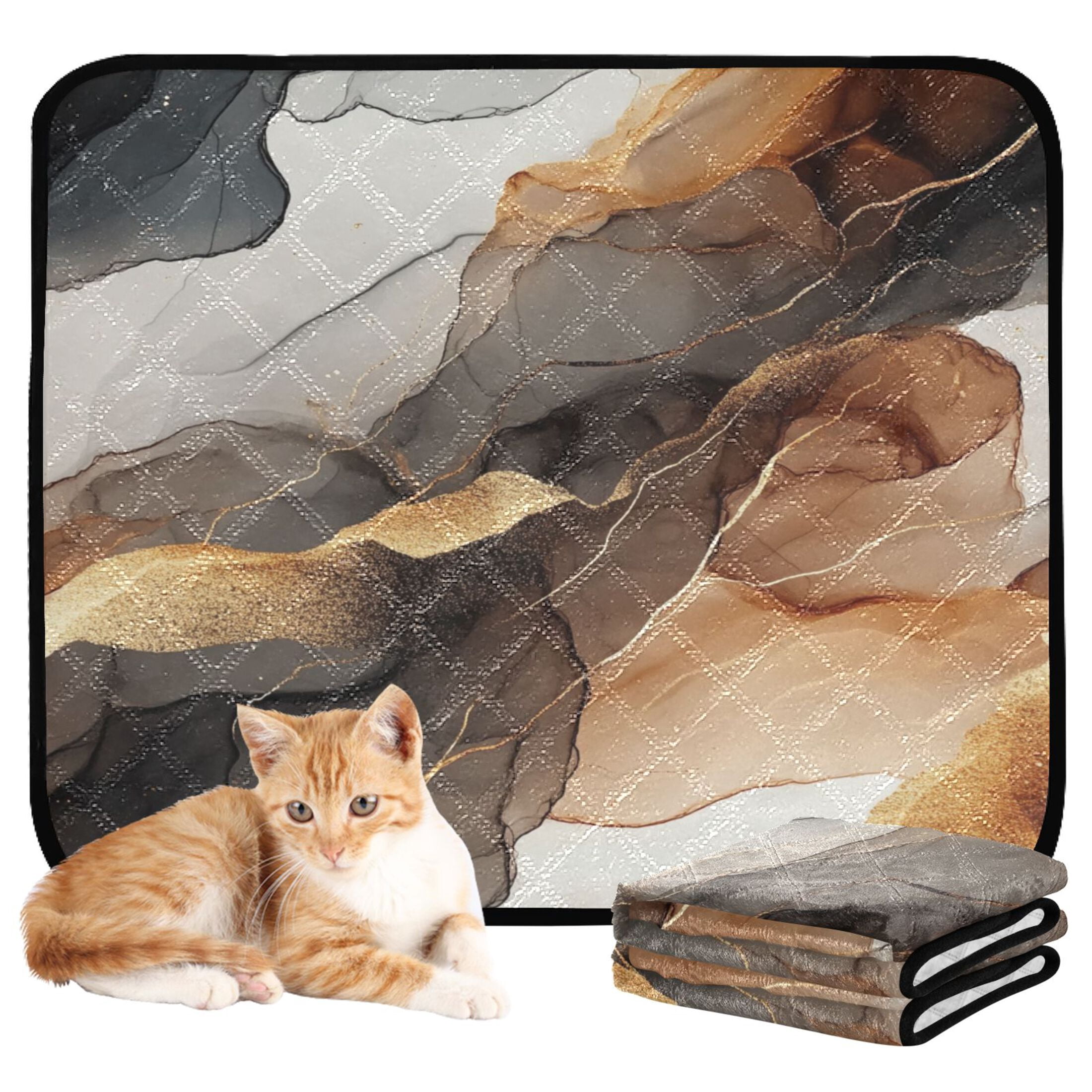 Qxltty Brown Texture Cat litter Pads Pet Set of 3 Diaper Mats Center Anti-leakage Layer Absorbent Soft and Comfortable