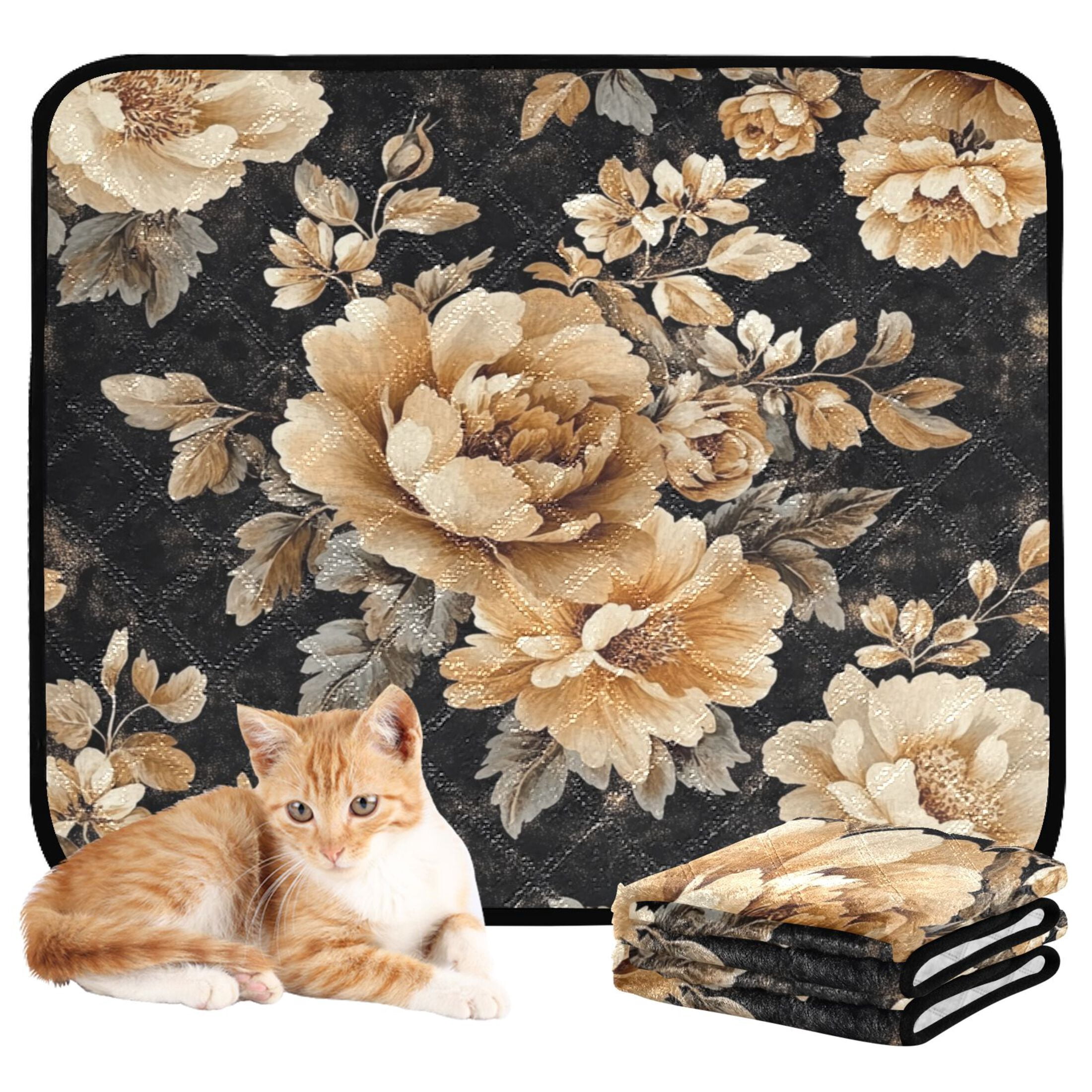 Qxltty Brown and Beige Flowers Pattern Cat litter Pads Pet Set of 3 Diaper Mats Center Anti-leakage Layer Absorbent Soft and Comfortable