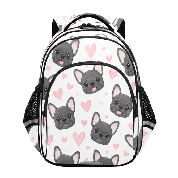 Qxltty Bulldog Hearts Backpack Lightweight Multi Pocket Daypack Reflective Bookbag with Adjustable Straps