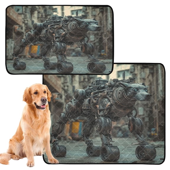 Qxltty Bully Robot Dog Patterns Cat litter Pads Pet Set of 2 Diaper Mats Center Anti-leakage Layer Absorbent Soft and Comfortable