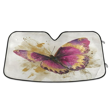 Qxltty Burgundy Butterfly Car Windshield Sunshades Foldable UV Rays Sun Visor Protector Keep Your Vehicle Cool 53×23.5in