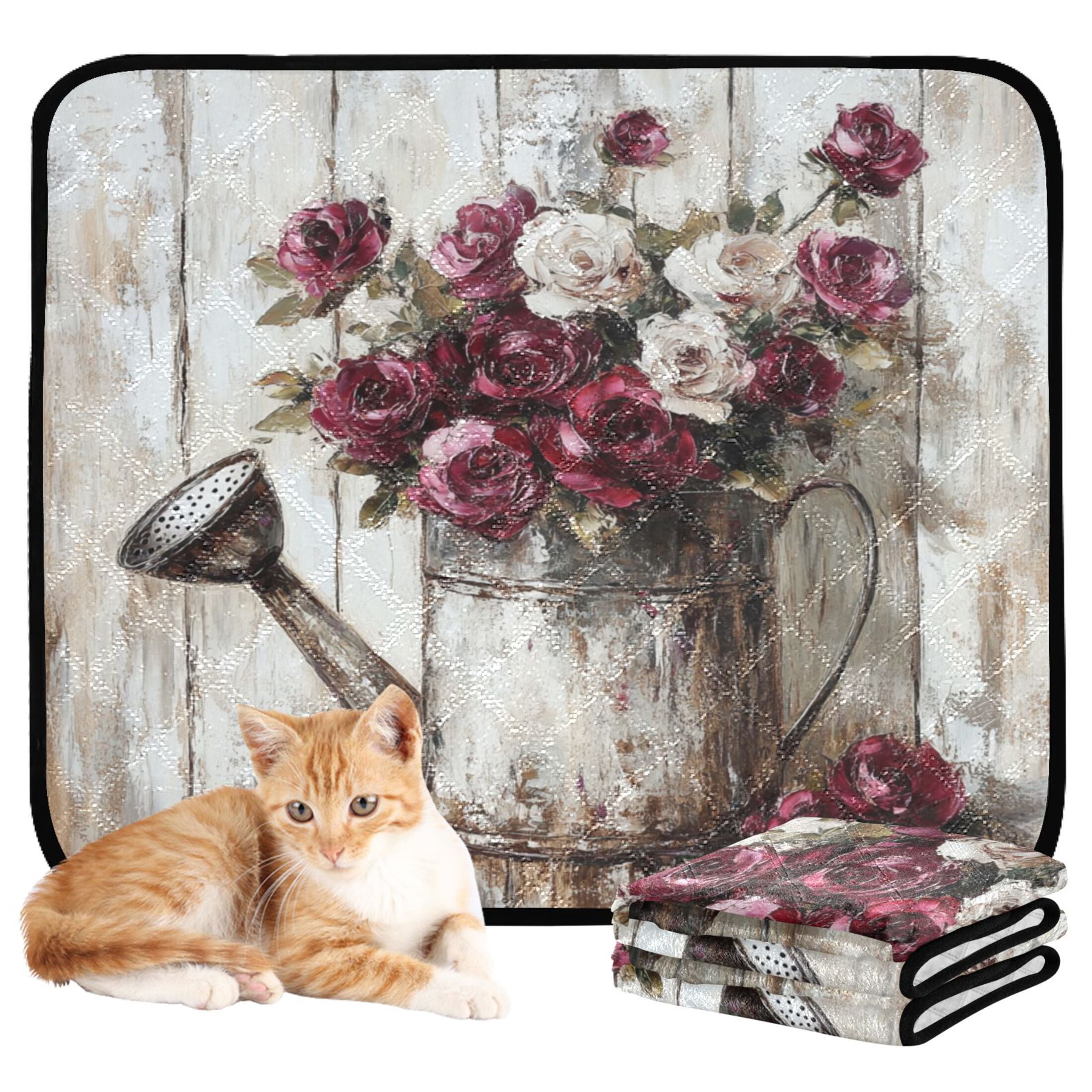 Qxltty Burgundy Roses Cat litter Pads Pet Set of 3 Diaper Mats Center Anti-leakage Layer Absorbent Soft and Comfortable