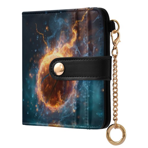 Qxltty Burning Basketball Ladies Wallet Rfid Slim Thin Compact Credit Card Women Wallet Zipper Coin Pocket and ID Window for Female Gifts