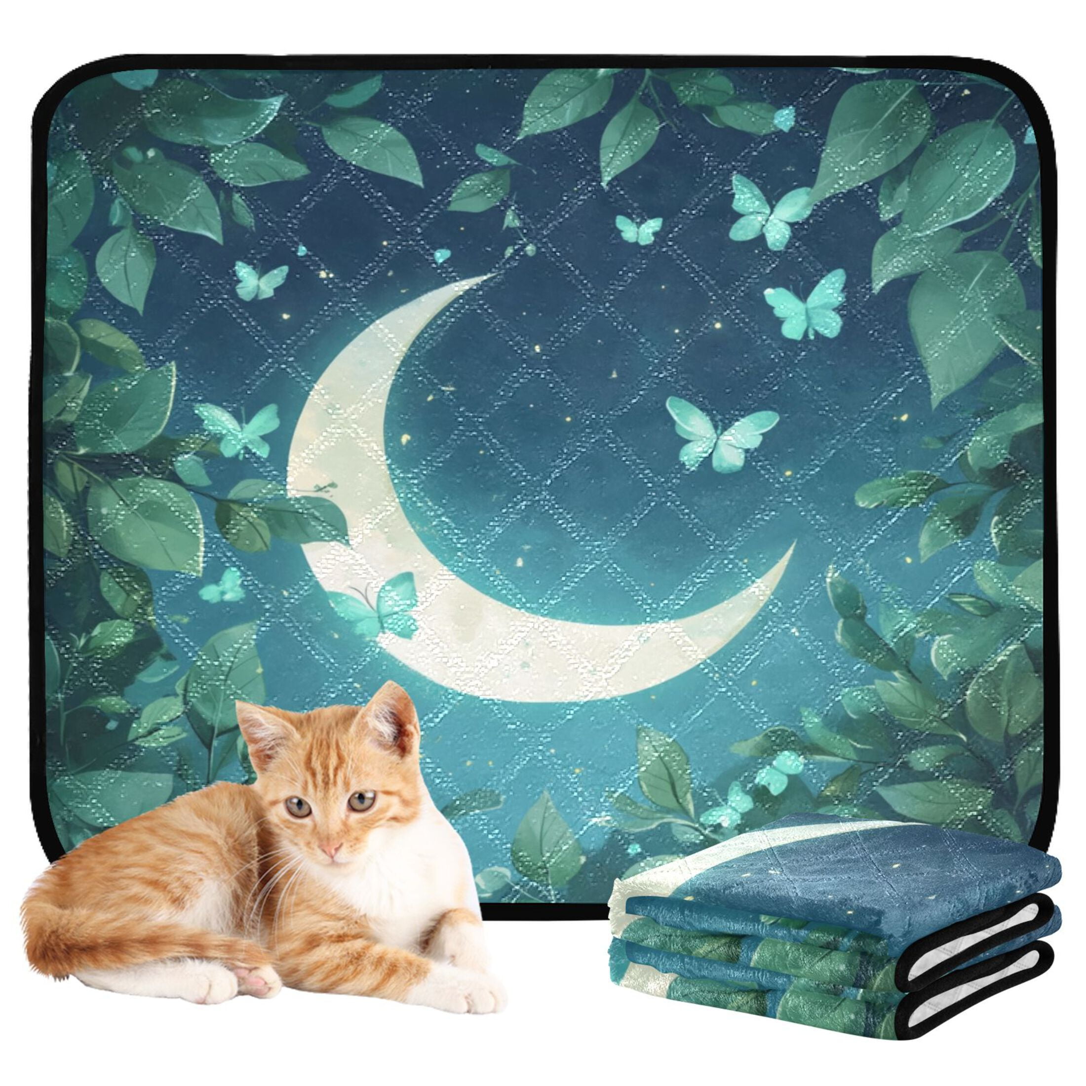 Qxltty Butterfly Around The Moon Cat litter Pads Pet Set of 3 Diaper Mats Center Anti-leakage Layer Absorbent Soft and Comfortable