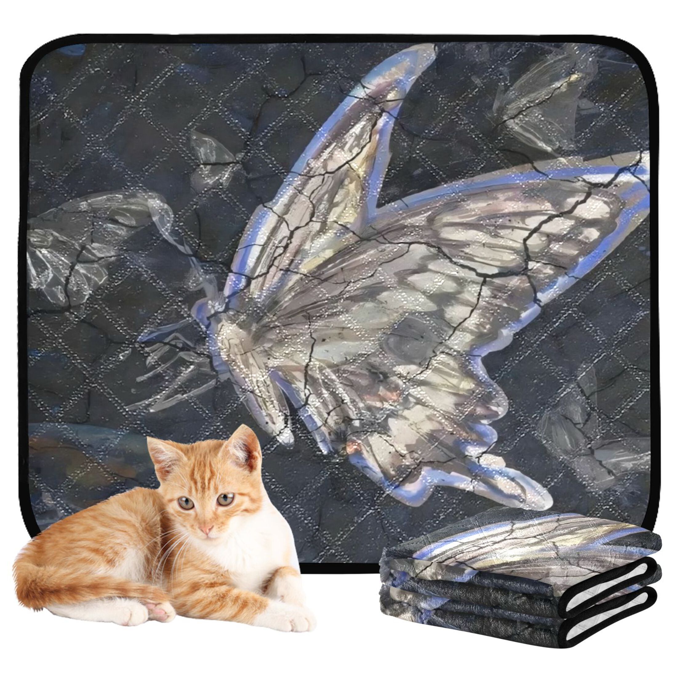 Qxltty Butterfly Cat litter Pads Pet Set of 3 Diaper Mats Center Anti-leakage Layer Absorbent Soft and Comfortable