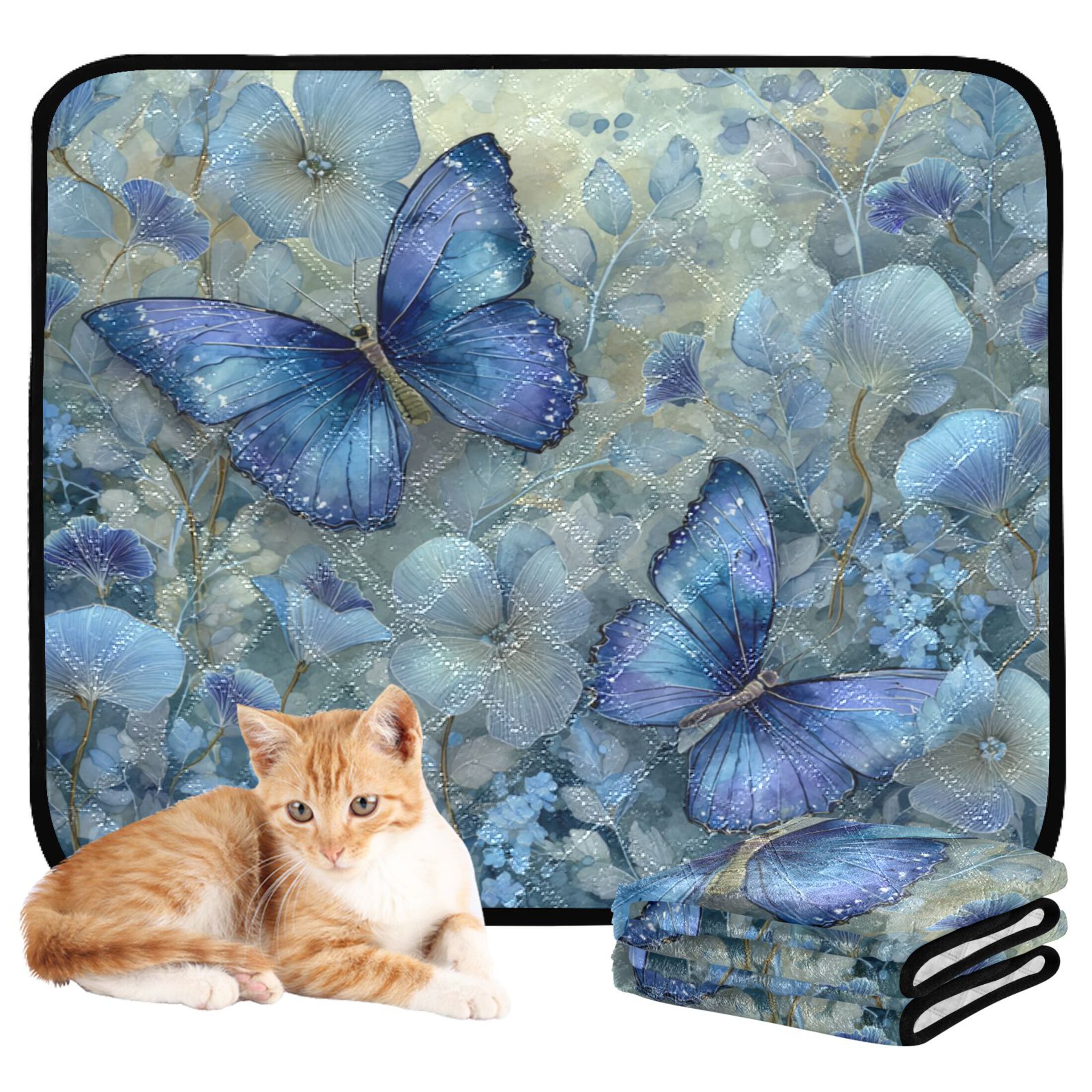 Qxltty Butterfly Floral Cat litter Pads Pet Set of 3 Diaper Mats Center Anti-leakage Layer Absorbent Soft and Comfortable