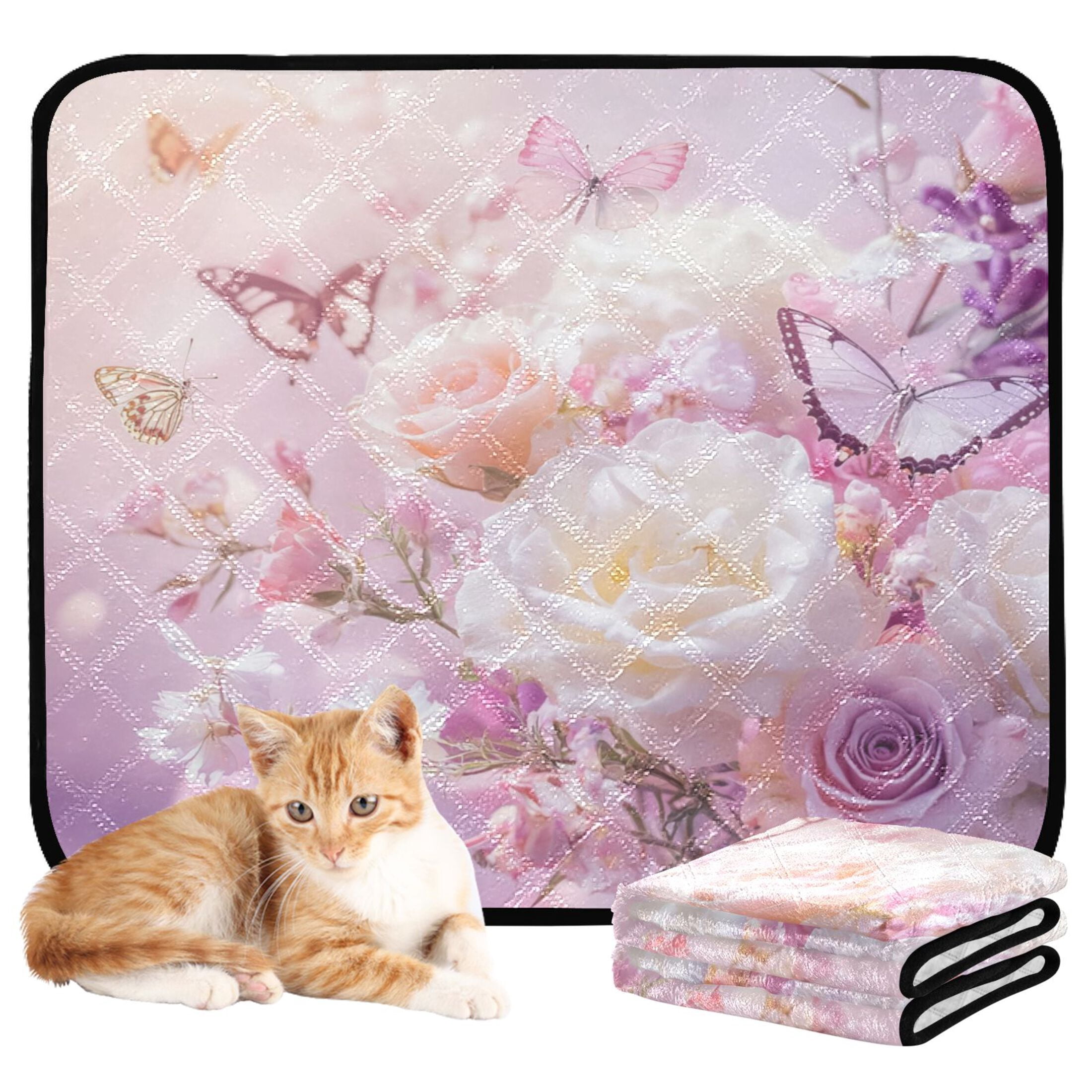 Qxltty Butterfly Garden Cat litter Pads Pet Set of 3 Diaper Mats Center Anti-leakage Layer Absorbent Soft and Comfortable