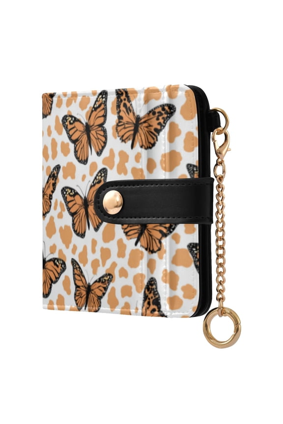 Butterfly Print Leopard Pattern Ladies Wallet Rfid Slim Thin Compact Credit Card Women Wallet Zipper Coin Pocket and ID Window for Female Gifts
