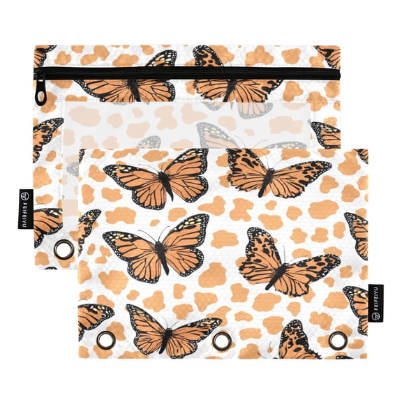 Qxltty Butterfly Print Leopard Pattern Pencil Pouches for 3 Ring Binder Clear Window Zipper Pencil Case for Office College Supplies