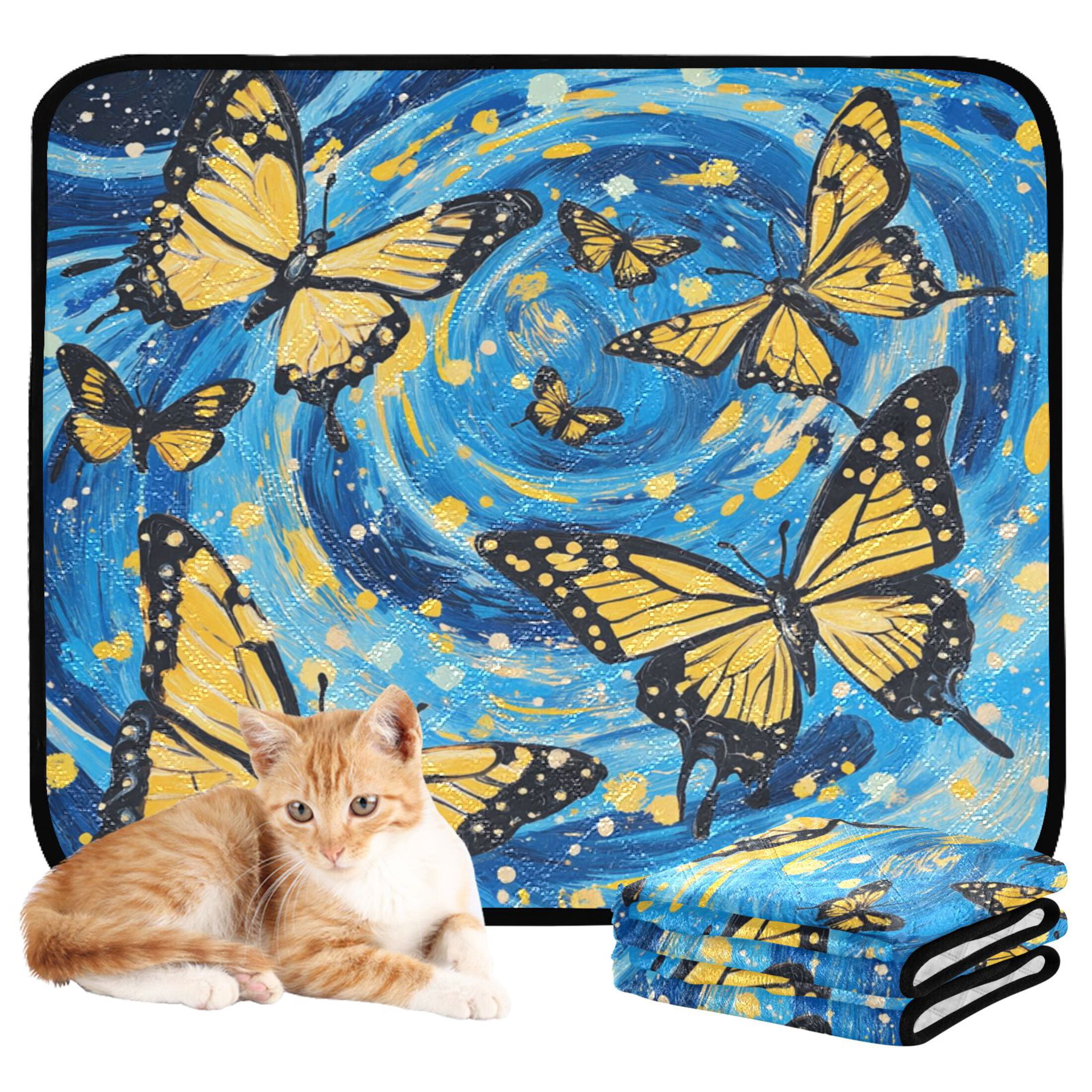 Qxltty Butterfly Starry Night Cat litter Pads Pet Set of 3 Diaper Mats Center Anti-leakage Layer Absorbent Soft and Comfortable
