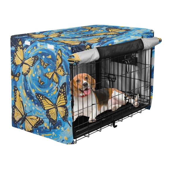 Qxltty Butterfly Starry Night Crate Cover Durable Oxford Cloth Pet Kennel Sunshade Universal Fit for 53in Wire Cage