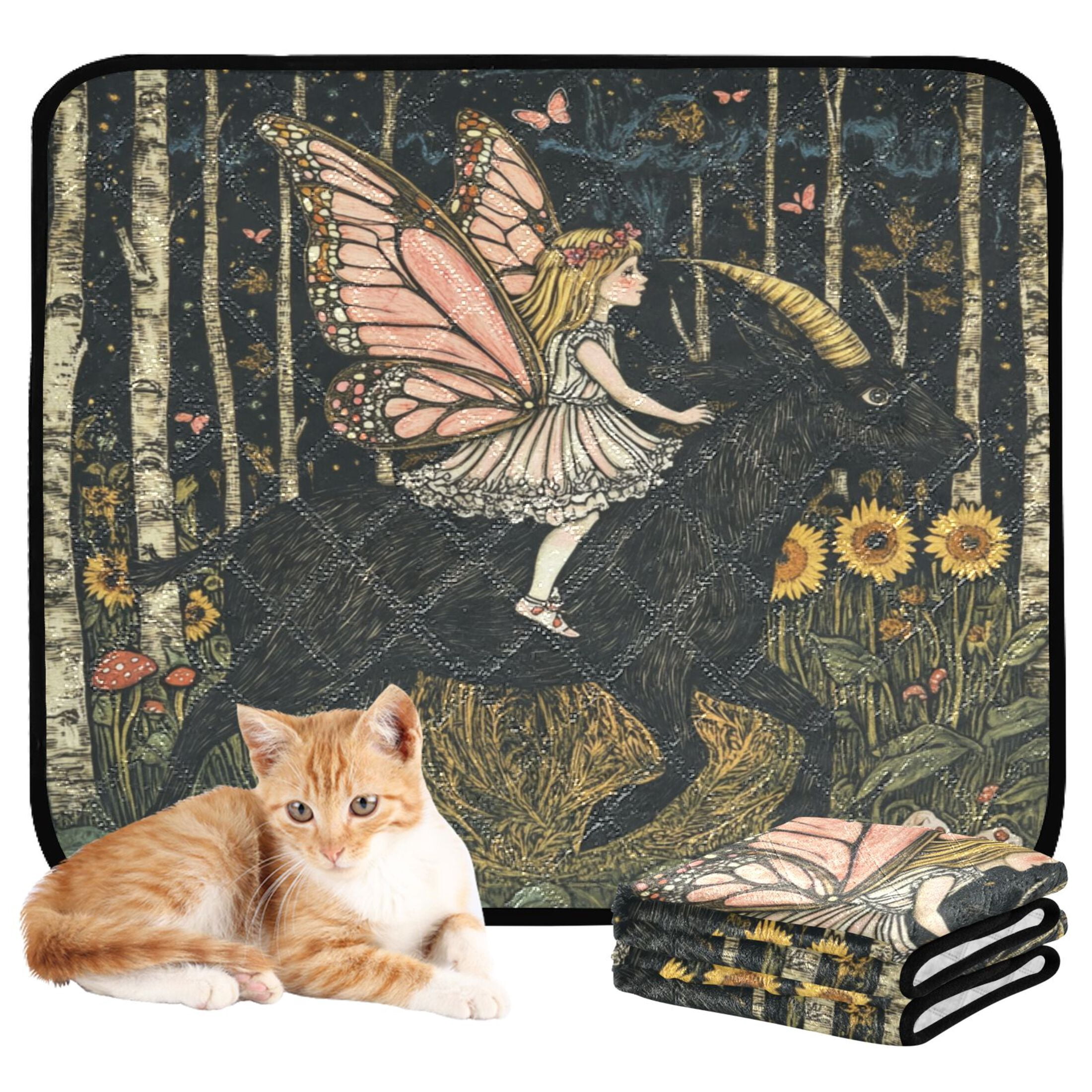 Qxltty Butterfly Wizard Cat litter Pads Pet Set of 3 Diaper Mats Center Anti-leakage Layer Absorbent Soft and Comfortable