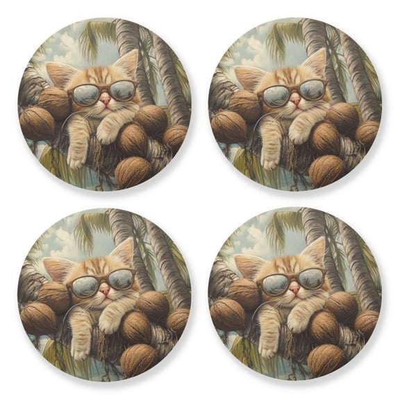 Qxltty Calico Cat Wooden Coasters Set of 4 Fun and Practical Perfectly Non-Slip Warm Home Accent