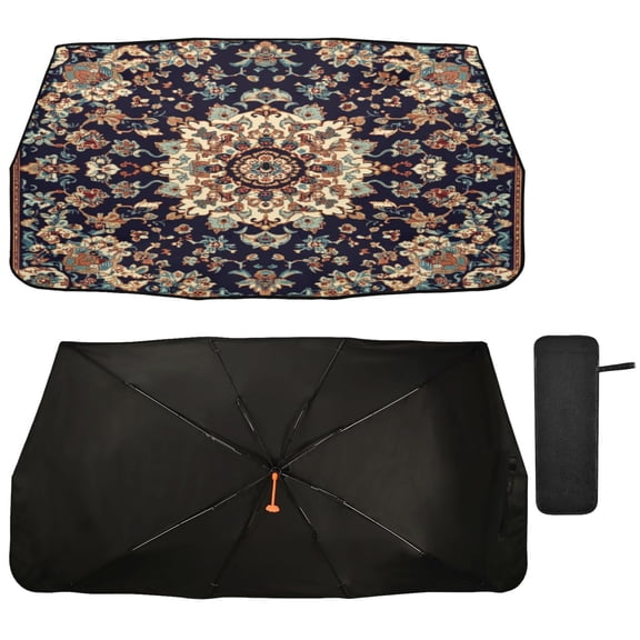 Qxltty Carpet Patterns Car Windshield Sunshade Umbrella Quality Black Rubberized Fabric Can Effectively Block UV Rays Heat