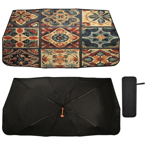 Qxltty Carpet Patterns Car Windshield Sunshade Umbrella Quality Black Rubberized Fabric Can Effectively Block UV Rays Heat