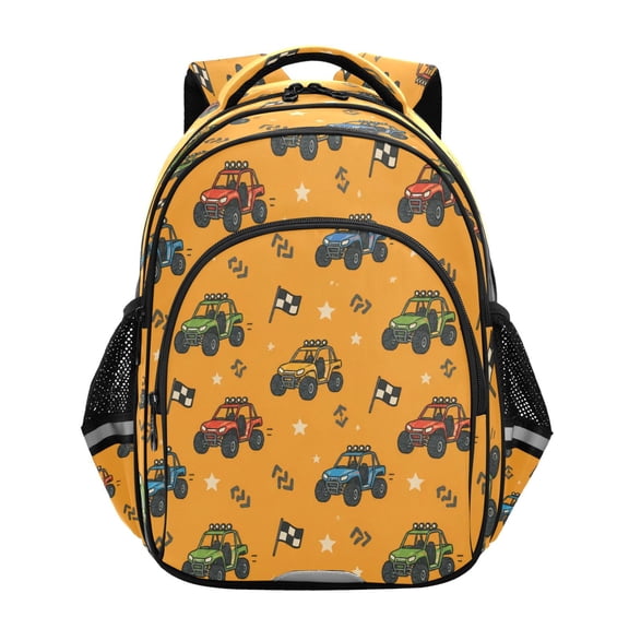 Qxltty Cartoon Bouncy Car Backpack Lightweight Multi Pocket Daypack Reflective Bookbag with Adjustable Straps